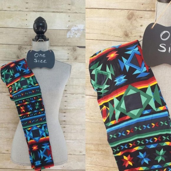 NWT OS One Size LuLaRoe Legging - Mutli-Color Geometric Design on Black - Picture 1 of 1